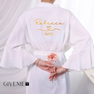 Personalized Wedding Bride Ruffle Robe, Bridesmaid Robes, Bridesmaid Proposal grown, Morning Robe, Bridal Party Robes, Bridesmaid Gifts