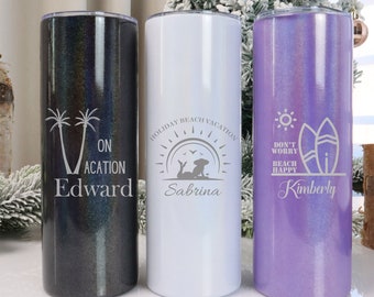 Personalisierte 20 Unzen Skinny Tumbler, Reisebecher, Sommerferien Becher, Edelstahlbecher, Gravierter Becher, Isolierbecher
