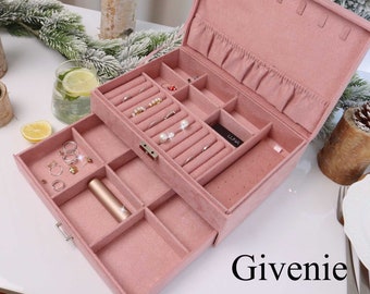 Organizador de caja de joyería de terciopelo personalizado para mujeres y niñas, organizador de almacenamiento de joyas grande, estuche organizador de joyas, regalos de Navidad