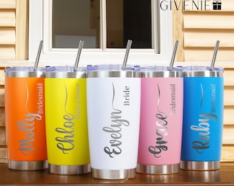 Vaso de dama de honor personalizado, vaso personalizado con nombre, vaso monograma, regalos de dama de honor, favores de fiesta nupcial, regalo para la novia