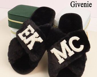 Personalised Bridal Slipper, Fluffy Slippers, Bridesmaid Gifts, Wedding Party Slippers, Bride Slippers, Slippers with Initials