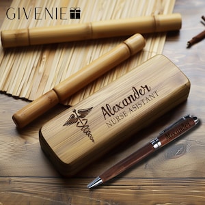Étui à stylos en bois gravé personnalisé, Stylo de remise des diplômes d'infirmière, Cadeaux de remerciement pour infirmière, Cadeaux pour infirmière, Boîte à stylos en bois personnalisée, Stylo avec nom
