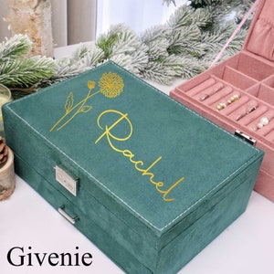 Benutzerdefinierte Geburt Blume Samt Schmuckschatulle, große Schmuck Lagerung Organizer mit Schublade Frauen Schmuck Veranstalter Halter Fall, Geburtstagsgeschenk