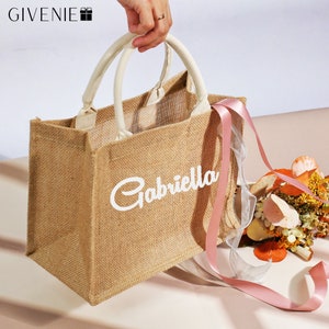 Personalised Wedding Gift Bag, Custom Jute Bag, Bridesmaid Burlap Bag, Beach Tote Bag, Bridesmaid Gift, Bridal Party Favors