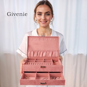 Organizador de caja de joyería de terciopelo personalizado para mujeres y niñas, organizador de almacenamiento de joyas grande, estuche organizador de joyas, regalos de Navidad imagen 1