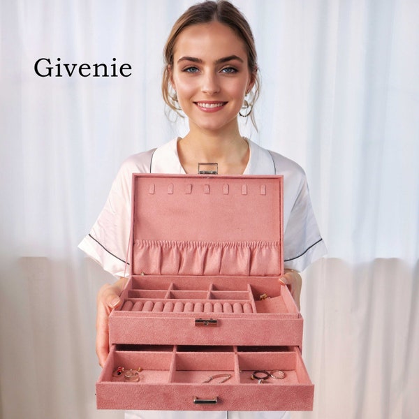 Organizador de caja de joyería de terciopelo personalizado para mujeres y niñas, organizador de almacenamiento de joyas grande, estuche organizador de joyas, regalos de Navidad