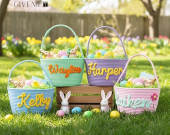 Personalized Easter, Spring Basket, Kids Easter Basket Gifts, Easter Kids, Easter Decor, Flower Girl Basket, Basket with Handle, Egg Hunt