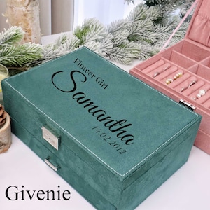 Organizador de caja de joyería de terciopelo personalizado para mujeres y niñas, organizador de almacenamiento de joyas grande, estuche organizador de joyas, regalos de Navidad imagen 4