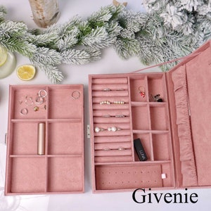 Organizador de caja de joyería de terciopelo personalizado para mujeres y niñas, organizador de almacenamiento de joyas grande, estuche organizador de joyas, regalos de Navidad imagen 6