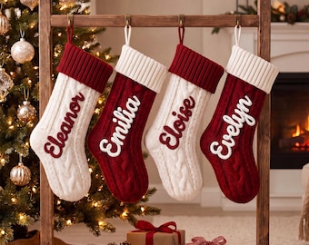 2026 Personalized Christmas Name Knitted Stocking, Family Christmas Stocking, Xmas Holiday Decoration, Name Stocking Gift, Matching Stocking