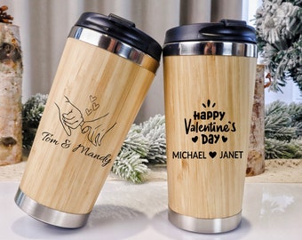 Taza de bambú personalizada, vaso de bambú personalizado, taza de viaje de bambú, vaso de bambú grabado, vaso de pareja, regalos del día de San Valentín