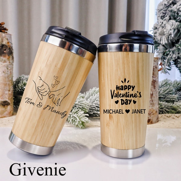 Tasse en bambou personnalisée, personnaliser le gobelet en bambou, tasse de voyage en bambou, gobelet en bambou gravé, gobelet de couple, cadeaux de la Saint-Valentin