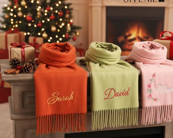 Personalized Scarves for Women, Winter Scarves with Name, Embroidered Monogram Scarf, Family Matching Scarf, Christmas Scarf, Long Scarf