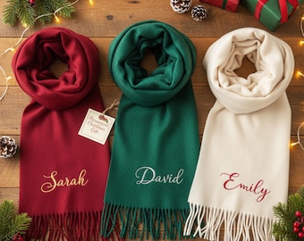 Embroidered Scarves, Women Winter Scarf, Monogram Scarf, Winter Fashion Accessory, Wool Christmas Scarf, Cozy Long Scarf, Girls Scarves