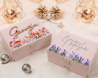 Personalized 3D Name Jewelry Box, Floral Jewelry Organizer for Women, Custom Gift for Her, Mother’s Day Gift, Gift for Mom, Gift Jewelry Box