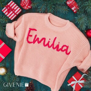 Personalized Knitted Christmas Baby Sweater, Handmade Baby Jumper, Newborn Baby Gift, Baby Shower Gifts, Gift for Kids, Toddler Name Sweater