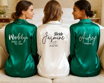Personalized Matching Pajamas, Bridesmaid Proposal PJs, Satin Sleepwear Set, Bridal Party Gift, Bridal Pajamas Set, Honeymoon Pajama Set