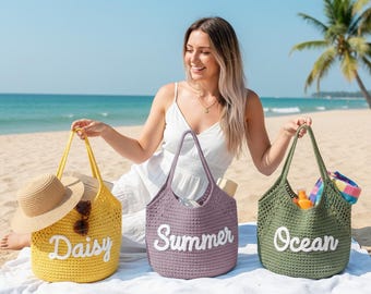 Personalized Beach Tote Bag, Summer Canvas Bag, Vacation Beach Bag, Holiday Beach Tote, Travel Bag, Gift for Her