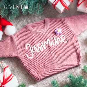 Personalisierter Kinderpullover, Kinder-Geburtstagsgeschenk, Weihnachtspullover, Gestrickter Baby-Pullover, Namenspullover, Neugeborenen-Baby-Pullover, Weihnachten Winterpullover