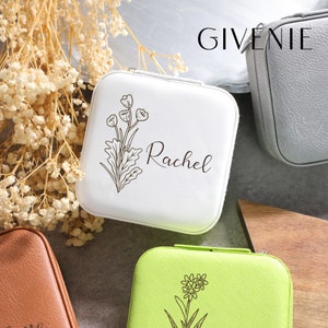 Personalized Jewelry Boxes, Birth Month Flower Jewelry Box, Custom Travel Box, Wedding Gift, Honeymoon Gift, Bridesmaid Proposal Gift