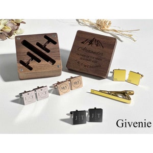 Personalized Cufflinks, Custom Cufflink & Tie Clip Set, Engraved Cufflink with Box, Cufflink Men Gifts, Gifts for Groom, Groomsman, Dad
