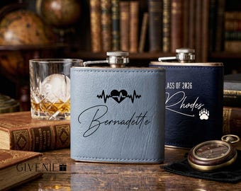 Personalized Graduation Leather Flask, Custom Name Flask, Graduation Gift for Him, Class of 2026 Gift, Groomsmen Flask, Class of 2026 Gift