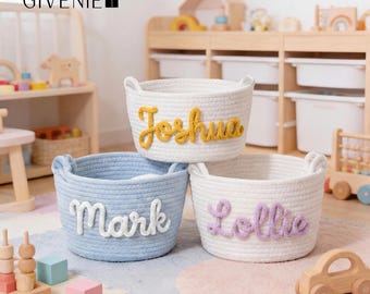 Personalized Cotton Rope Baby Basket, Nursery Storage Organizer, Newborn Keepsake Gift, Baby Shower Gift, Kids Toy Basket, Toddler Basket