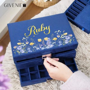 Benutzerdefinierte Blumen Schmuckschatulle, Schmuck Aufbewahrungsbox, Frauen Schmuckschatulle, Rosa Schmuck Organizer, Blau Schmuckschatulle, große Schmuck-Display, Mädchen Geschenk