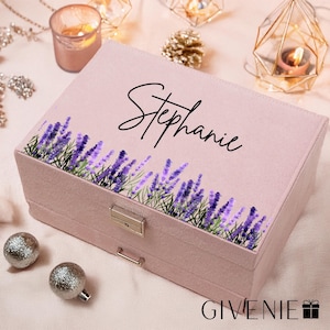 Personalisierte Samt Schmuckschatulle, große Schmuck Aufbewahrung, Brautjungfer Geschenke, Geschenk für Tochter, Floral Schmuckschatulle, Geschenk für sie, Weihnachtsgeschenk