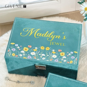 Custom Velvet Jewelry Box, Large Jewelry Storage Box, Womens Jewelry Box, Floral Jewelry Organizer, Girls Jewelry Box, Gift for Her