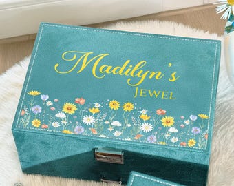 Custom Velvet Jewelry Box, Large Jewelry Storage Box, Womens Jewelry Box, Floral Jewelry Organizer, Girls Jewelry Box, Gift for Her