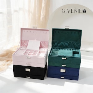 Joyero de terciopelo personalizado para mujeres y niñas, organizador grande para guardar joyas, estuche organizador para regalos de Navidad.