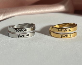 Motivational Statement Rings Anxiety Relief Mental Health Support Jewelry Wellbeing Gifts Rings ADHD Ring OCD Adjustable Never Give Up