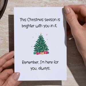Carte de Noël pour l'anxiété, Carte ici pour vous, Carte pour l'anxiété, Carte dans les moments difficiles, Soutien d'un ami, Carte de Noël amusante, Santé mentale