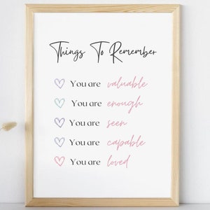 Things To Remember, Mental Health Poster, Therapy Office Decor, School Psychologist, Motivational Wall Art, Digital Counseling Poster
