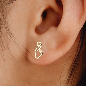 Korean Finger Heart Earrings Etsy