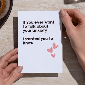 Ondersteuningskaart geestelijke gezondheid, kaart voor hier voor jou, kaart voor angst, kaart voor moeilijke tijden, ondersteuning voor vrienden, angst ik denk aan je, angst