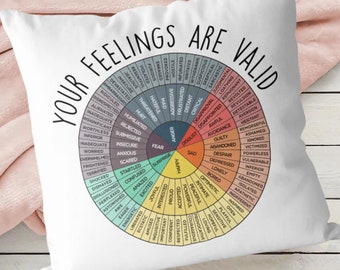 Wheel of Emotions Feelings Chart Pillow Covers, Mental Health Support, OCD Anxiety Recovery Gift Idea, ADHD Pillow Neurodivergent Feelings