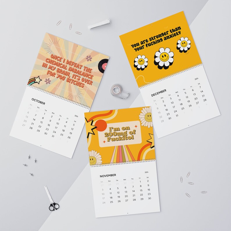 Mental Health Calendar 2024, Funny Novelty Wall Calendar, Swear