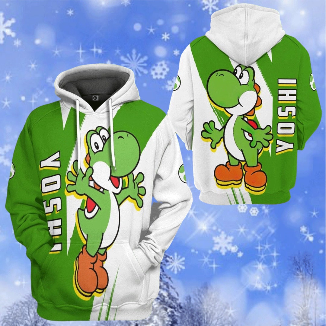 Yoshi Hoodie Happy Yoshi Custom Name Full Over Print 3D Etsy