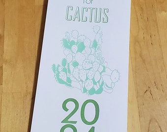 2024 Crazy for Cactus Letterpress Calendar, Botanical Calendar, Cactus Wall Calendar, Illustrated 12 Month Calendar