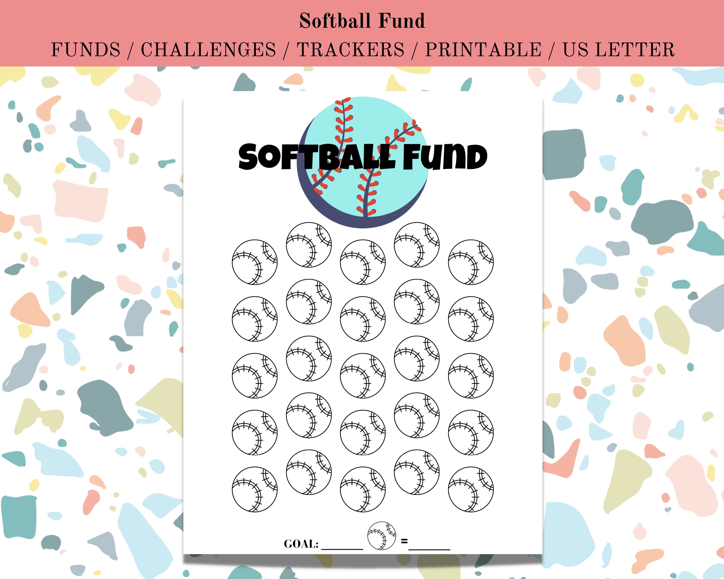 Softball Fund / Savings Printable / Digital Coloring Fund / US Letter