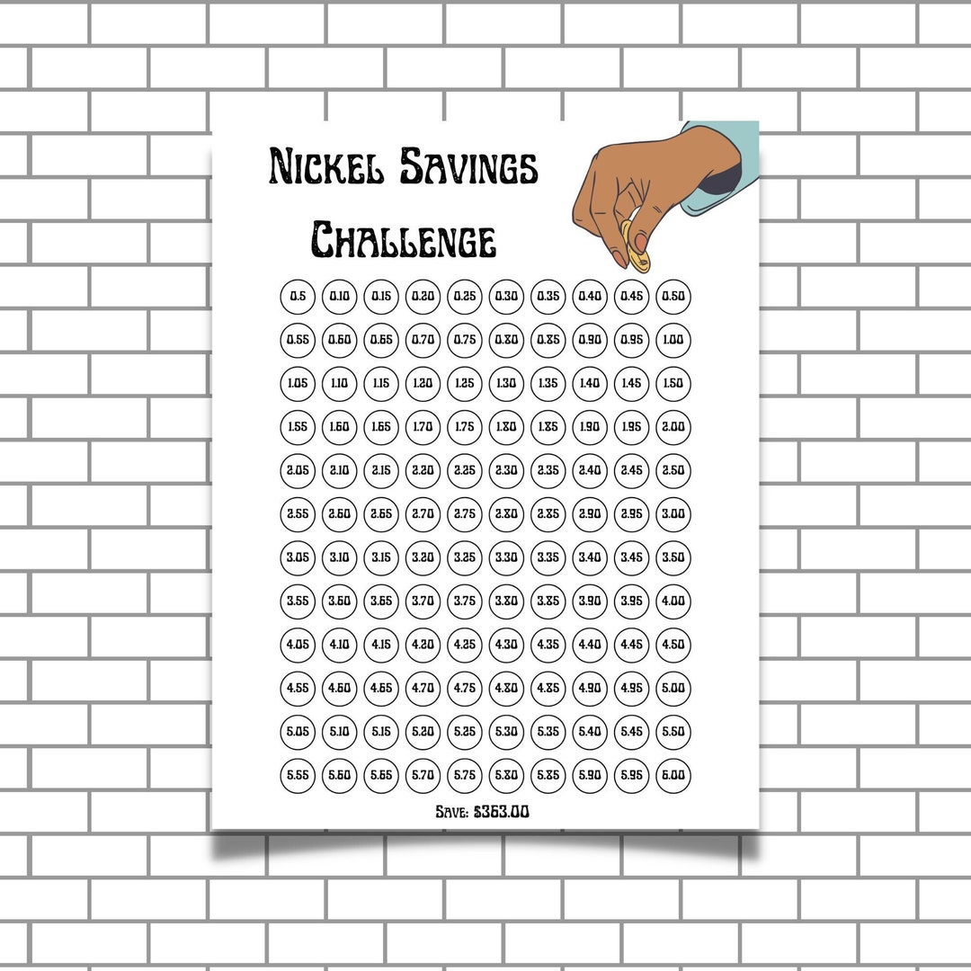 Nickel Savings Challenge Printable / Digital / Worksheet - Etsy