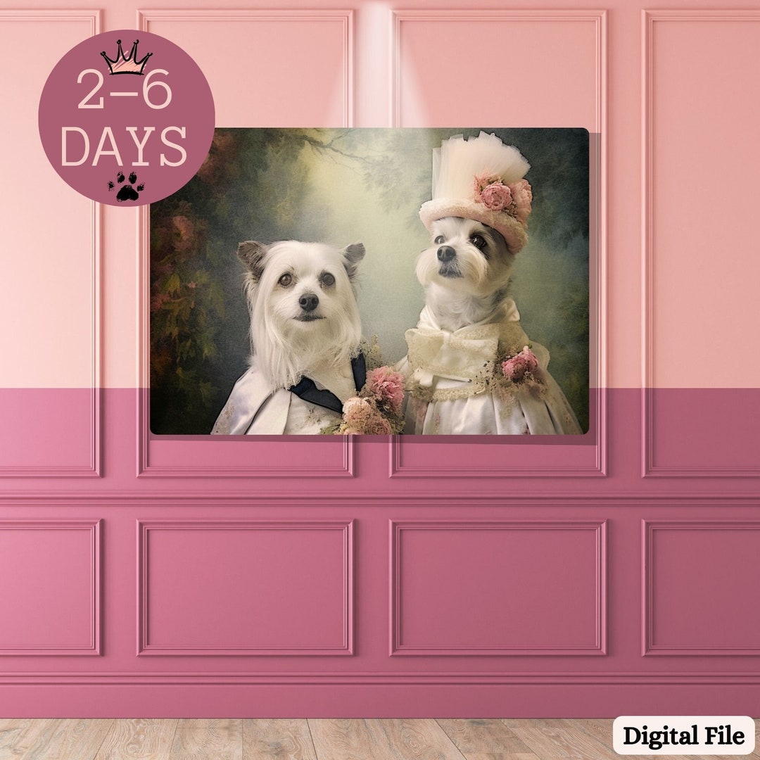 Digital Bride and Groom Pet Portrait,pet Loss,wedding Pet Portrait