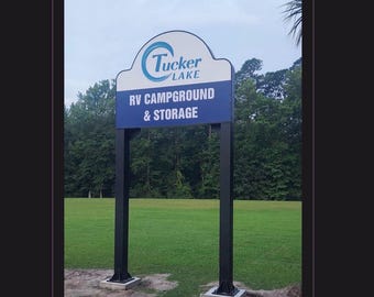 Custom Outdoor LED Monument Sign | 8ft Illuminated Business Sign | RV Park Campground Retail Complex