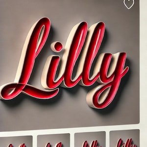 Letrero acrílico 3D personalizado: logotipo "Lilly" rojo personalizado sin iluminación: decoración de pared única