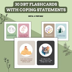 Tarjetas de afrontamiento con frases de TCD: tarjetas imprimibles de salud mental para TDAH, autismo, ansiedad, regulación emocional, herramientas de TCD y neurodivergencia.