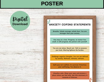 Anxiety Coping Statements Poster, Counselor sign, Calm Down Corner, Therapy Prints, Therapy Office Decor, Coping Skills, Psychology Poster