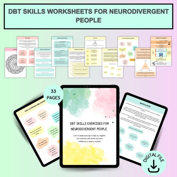 Neurodivergent Friendly DBT Skills Workbook, DBT Worksheets, Autism Worksheets, Therapy Tools, DBT Skills, bpd borderline, dbt therapy