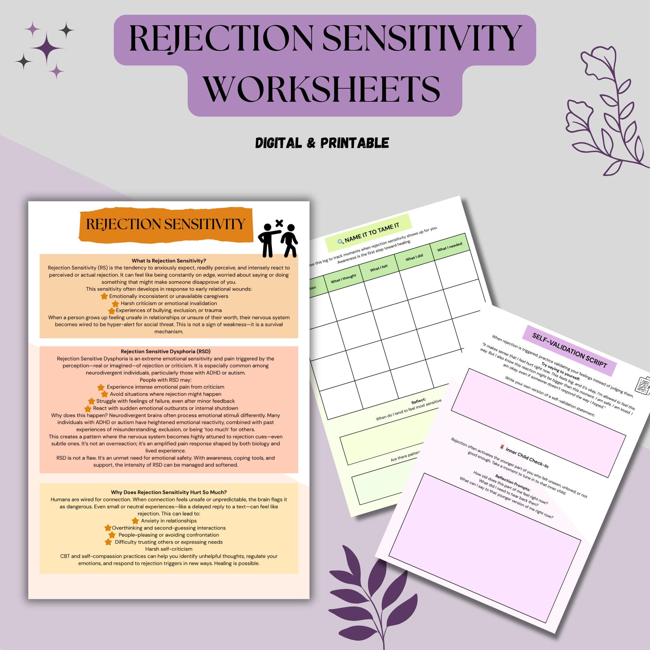 Rejection Sensitivity Worksheets, Trauma Healing, Emotional Regulation ...